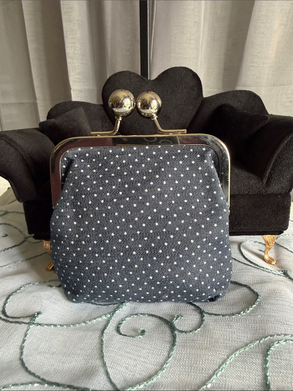 Denim Navy Polka Dot Kiss-Lock Coin purse